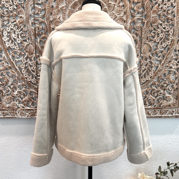 PLM Pascale La Mode Short Faux Wool Shearling, Suede Coat, Button Front, NWT - Picture 3 of 16